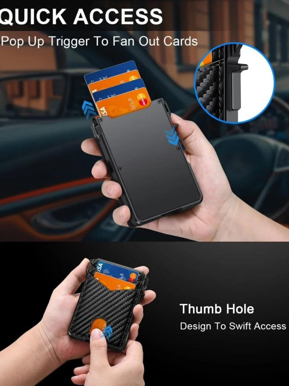 Slim Minimalist Wallet for Men, RFID Blocking, Compact Money Clip & ID Window